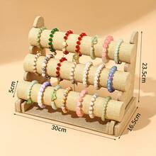 Soporte de exhibición de pulseras de 3 niveles de terciopelo, organizador de almacenamiento de escritorio, adecuado para pulseras, pulseras de cuentas y relojes, ideal para tiendas minorista - Beis - Ver 10