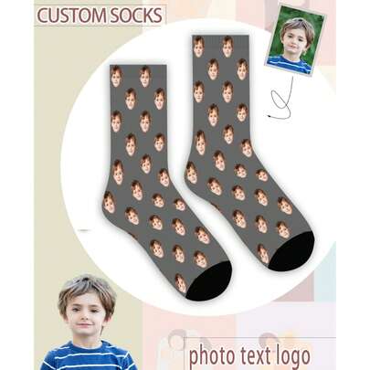 1 Đôi tất in hình khuôn mặt theo yêu cầu, phù hợp cho cả bé trai và bé gái, tất dài đến bắp chân cho bé gái, tất dài đến bắp chân cho bé trai, tất cá nhân hóa có ảnh cho thanh thiếu niên, tất in hình ảnh tùy chỉnh vui nhộn cho bé trai và bé gái, thích hợp để mặc hàng ngày, trong các ngày lễ, sinh nhật và các dịp khác.