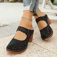 Women's Hollow Out Chunky Heel Mules Slip On Clogs For Beach Vacation Daily Commute Shopping Outdoor Summer Wear Sporty Hollow Out - 黑色 - 查看 7
