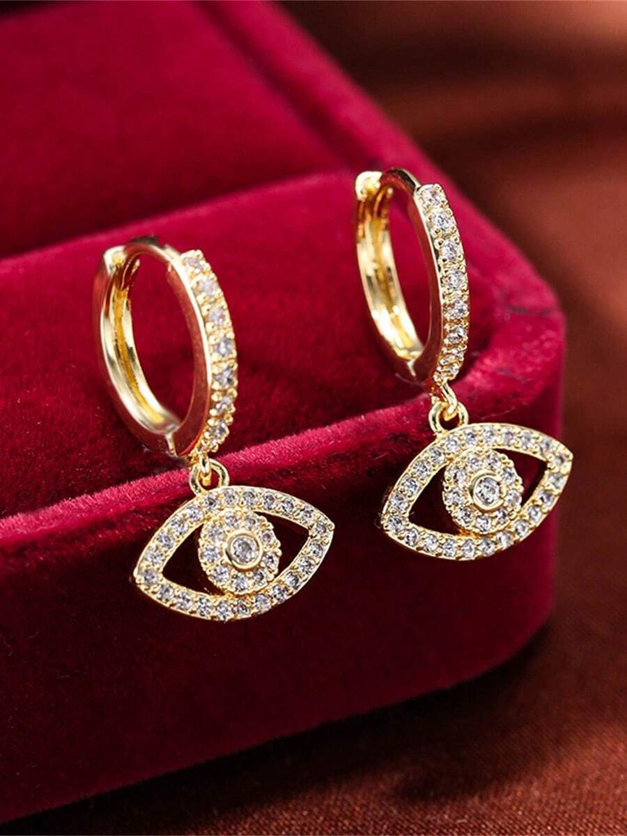 1 par de pendientes de aro con ojo de cobre con micro-incrustación de circonita, de moda - W16392 - Ver 1