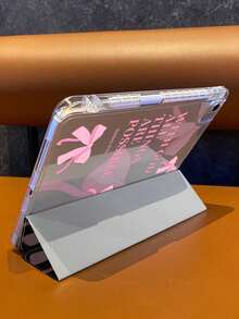 Pink Bowknot Elements Flip Pad Tablet Protective Case Features A Design Combining A Transparent Hard Shell And A Magnetic Foldable Front Cover Slim Lightweight Portable Stylish Practical Design Pink Bows English Scripture WITH GOD ALL THINGS ARE POSSIBLE Positive Faith Strength Easter Gift Spring Anniversary - View 5