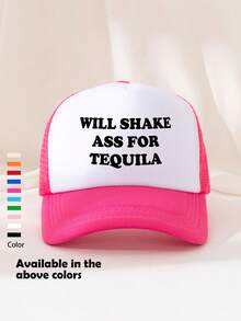 1 件男女通用趣味“WILL SHAKE ASS FOR TEQUILA”印花网眼卡车司机帽、棒球帽、太阳帽，适合日常使用、户外、旅行、徒步旅行、海滩 - 彩色 - 查看 11