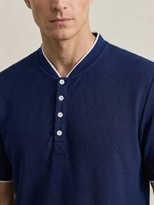 Officeau 男士条纹短袖休闲/商务 Polo 衫 - 寶藍色 - 查看 7