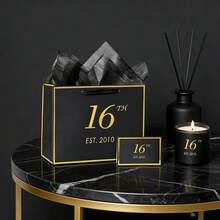 1套/2套/5套 奢華甜美16歲生日禮物袋套組，霧面黑禮物袋配金箔飾邊 - 黑金16週年慶祝派對禮物袋含賀卡與面紙 - 優雅2010里程碑慶典用品 - 多色16歲 - 查看 5