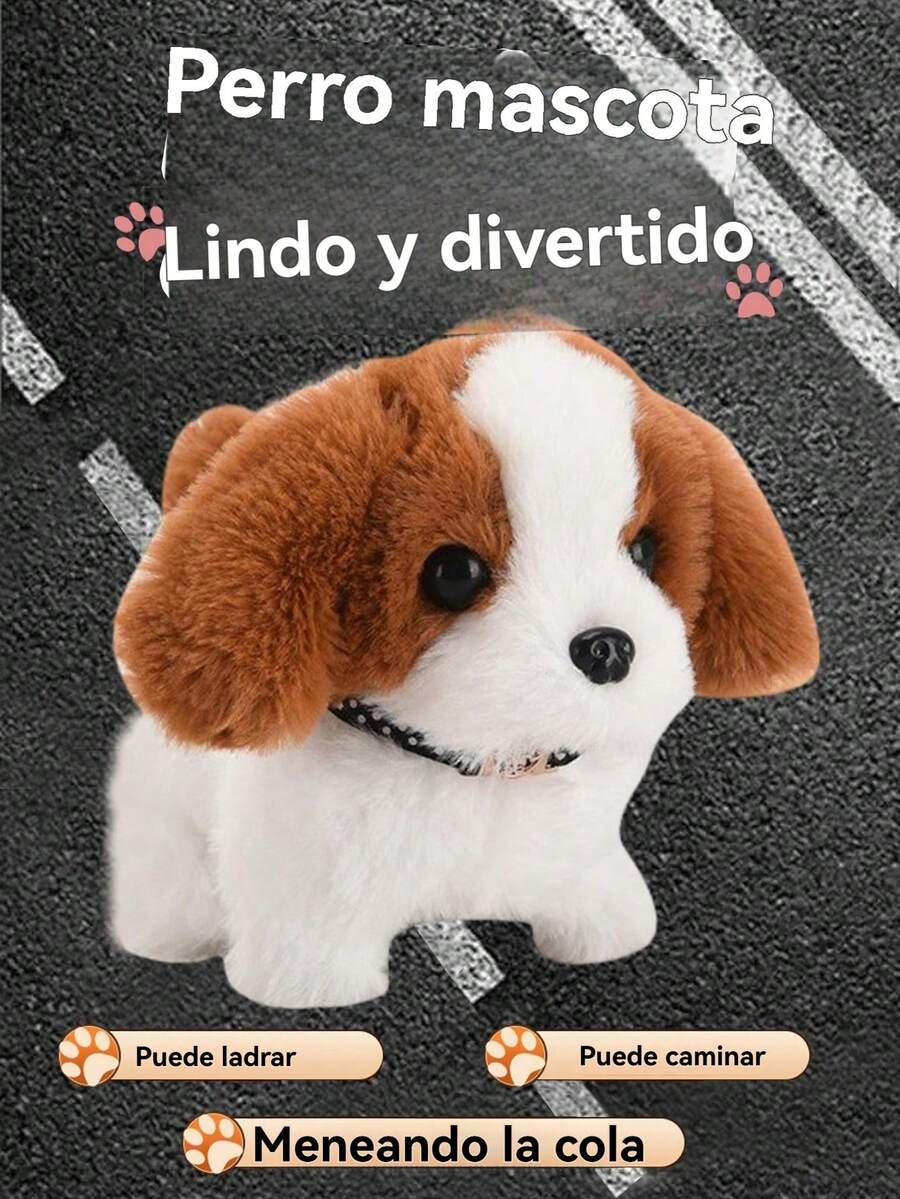 1 pieza Juguete de peluche electrónico de perro que camina y ladra, mascota electrónica de perro con pelaje realista para niños - Blanco - Ver 1