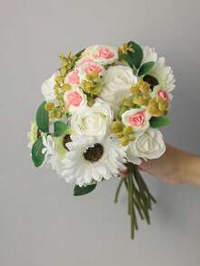 1 bó gồm 12 bó hoa cầm tay, hoa cúc Gerbera, hoa hồng, bó hoa cưới, hoa giả, cây giả, cao 34 cm/13.4 inch, 18 cm/7 inch, màu trắng, đỏ, vàng, chất liệu sợi polyester, hoa mô phỏng, cây mô phỏng, quà tặng Ngày của Mẹ - Nhiều màu - Xem 14