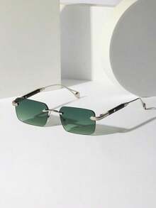 1pc Men's Rimless Heart Pattern Metal  With Thick Arm And Accessories, Suitable For Driving And Fashion (Including Glasses Case And Glasses Rope) Vintage  ,School Beach Accessories   Shades For Summer Beach Vacation,Outdoor,Travel2026 - 漸變橄欖綠 - 查看 13