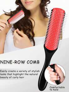 Set de 6 cepillos para el cabello, que incluye peine de dientes anchos, cepillo de 9 filas, cepillo de masaje, cepillo desenredante, peine de púas, cepillo para el flequillo y cepillo para peinar, adecuado para todo tipo de cabello, sin enredos - Multicolor - Ver 5