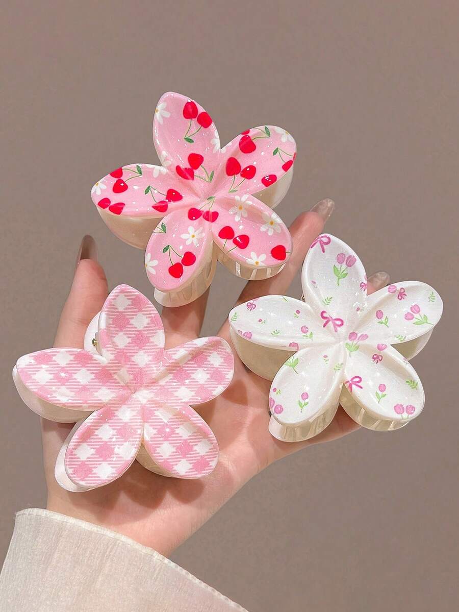 Bộ 3 kẹp tóc/1 kẹp tóc nơ anh đào kẻ caro màu hồng dễ thương, kích thước 8cm/3.15in, làm bằng nhựa mỏng, thích hợp cho sử dụng hàng ngày, thường ngày, dự tiệc, đi biển, buộc tóc đuôi ngựa, búi tóc, trang điểm và phối đồ. - Nhiều màu - Xem 1