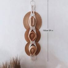 1件編織壁掛飾品，1/2/3層手工編織帽子收納架，波希米亞風牆面裝飾掛式帽子展示架 - 不含帽子 - 米色 - 查看 14