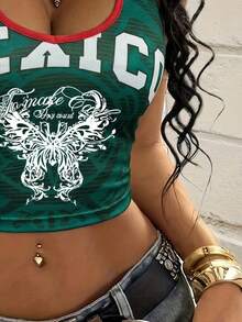 2026年墨西哥世界杯风格针织性感露脐背心，足球字母图案，休闲海滩度假装，夏季 - 彩色 - 查看 7