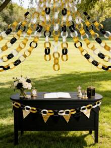 2/1set Graduation Party Paper Chain DIY Kit, Gold White Black Handmade Decoration Materials; Graduation DIY Paper Chain Hanging Decor, Graduation Ceremony Streamer Decor, Graduation Party Photo Backdrop, Graduation Ceremony Atmosphere Decor, Graduation DIY Activity Supplies, Graduation Surprise Party Decorations, Birthday Party Paper Chain Decor, Theme Party Atmosphere Supplies - View 6