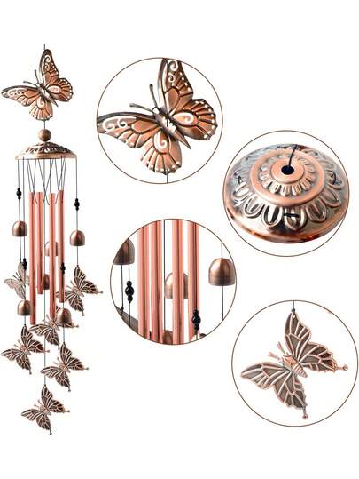 Carillón de viento con mariposa, carillón de viento conmemorativo con mariposa, regalo de carillón de viento, carillón de viento con mariposa y gancho en forma de S, decoración de patio y jardín, regalo de inauguración de la casa, decoración de mariposa afortunada, decoración de jardín, decoración de patio exterior, regalo de mariposa, regalo para la abuela, regalo de cumpleaños para mamá e hija, regalo para amigos y familiares, decoración de jardín para el Día de la Madre, Navidad, Acción de Gracias, Día del Padre, cumpleaños, hogar, jardín, decoración interior y exterior, carillón de viento de patio