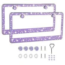 2 paquetes de soportes de matrícula de acero inoxidable premium con diamante de imitación para mujeres, funda de matrícula con cristales de diamante brillantes y brillantes hecha a mano, tapa brillante - Acrílico de acero inoxidable con orificio cuadrado - Ver 17