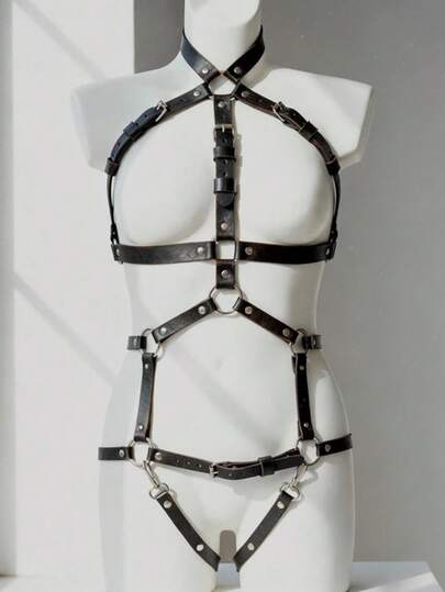 Bộ 1 món đồ lót gợi cảm màu đen dành cho nữ, dây đeo ngực, eo, đùi, phụ kiện trang trí cơ thể cho trang phục tối màu, thích hợp cho Giáng sinh, Halloween.