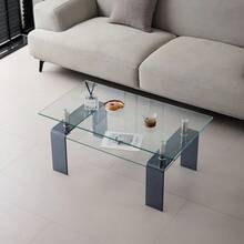 Coffee Table In Clear Tempered Glass With Grey Glass Legs, Ideal For The Living Room. Grey Glass Legs. - Light Grey - View 5