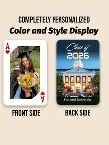 Cartas de juego personalizadas con foto para graduación, colección conmemorativa de graduación 2026, cartas de juego personalizables con nombre y escuela, juegos de mesa creativos DIY de varios estilos, material de impresión en papel, impresión de fotos, diseño con tema de graduación, personalización de nombre y escuela - Multicolor - Ver 8