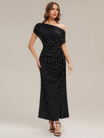 EVERPRETTY Women's Knit Dolman Sleeve Elegant Bridesmaid Dress, Suitable For Spring/Summer Wedding Guest, Semi-Formal Occasion