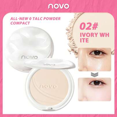 NOVO Polvo compacto impermeable, de enfoque suave y control de aceite, de larga duración, que oculta, a prueba de sudor, 2 en 1 para fijar el maquillaje y retocar, sin pastosidad, acabado mate perfecto, adecuado para mujeres con sentido de la moda, marca de cosméticos, maquillaje, cosméticos de alta gama, ambiente, campamento, campus