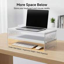 1pc New Computer Monitor Stand Riser, Adjustable Laptop Desk Organizer, Ergonomic Workstation Accessory To Relieve Neck & Back Strain, Space-Saving Design, Ideal Mother's Day Gift - White - View 8