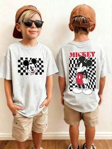 Disney Mickey Mouse, Cartoon Element Printed Casual Simple Short Sleeved T-Shirt, Suitable For Spring And Summer Wear, Suitable For Both Boys And Girls, Suitable For Both Men And Women. Holiday Gifts. - Xám - Xem 1
