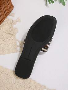 女士编织H型镂空平底凉拖鞋，露趾套脚夏季沙滩鞋，休闲/度假装 - 黑色 - 查看 8