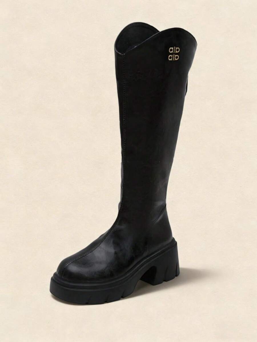 Bally V-Cut Tall Elastic Boots, Thick Sole, Thermal Lining, Slimming Riding Boots For Winter
