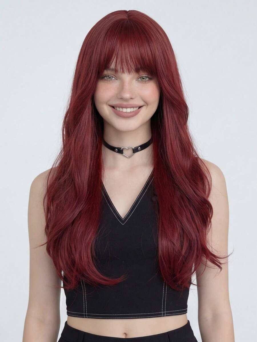 28 Inch Raspberry Color Long Curly Wig (Heat Resistant) - Hip Length Wavy Hairstyle, Fashionable And Sweet Full Head Wig - Multicolor - View 1