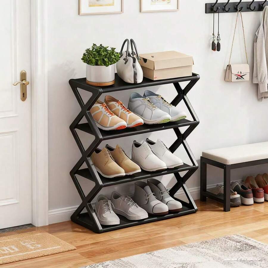 4-Tier Foldable Shoe Rack, Dust-Proof Shoe Rack, Plastic Shoe Rack - Space Saving Storage Rack For Entryway, Hallway, Bedroom And Dorm, Black, Easy Assembly, Durable Plastic Design, Shoe Storage Rack, Practical Shoe Rack (Excessive Force May Cause Damage)