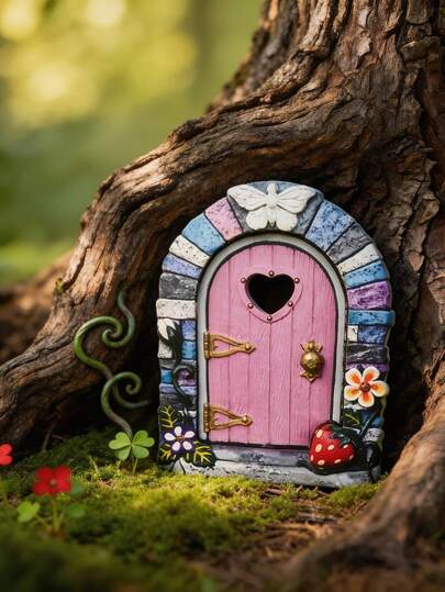 Wooden Craft Miniature Garden Decor, Creative Fairy Door Ornament, Home Atmosphere Decoration