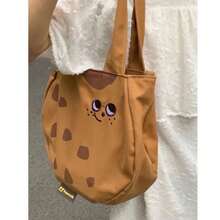 Túi tote vải canvas hình bánh quy hoạt hình dễ thương dành cho nữ, túi đeo vai nhẹ 225g có khóa kéo, túi đựng đồ ăn trưa hàng ngày tiện dụng. - màu nâu - Xem 5