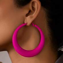 1对新款彩绘圈形耳环，夸张时尚，增添女性魅力 - 玫紅色 - 查看 1