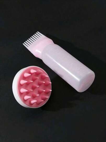 两件套：1个沙龙专用带刻度洗发水瓶，1个男女儿童通用干湿两用头皮按摩洗发刷