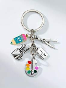 1件创意合金调色盘、铅笔、苹果钥匙扣，优雅包包挂饰，毕业、教师节、返校礼物钥匙扣 - 彩色 - 查看 16