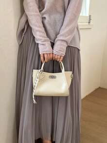 法式温柔风格蛋奶酥造型手提包，小众设计心形装饰通勤包，精致搭扣迷你手提包，百搭日常通勤小包，蛋奶黄迷你手提单肩包，清新夏季女士包，带内袋 - 彩色 - 查看 6