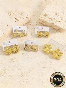 Bông tai nữ bằng thép không gỉ mạ vàng 18K – Thiết kế bất đối xứng hình hoa và đá vuông, không gây dị ứng, thích hợp đeo hàng ngày, dự tiệc, làm quà tặng cho phù dâu, sinh nhật và ngày lễ. - Nhiều màu - Xem 2