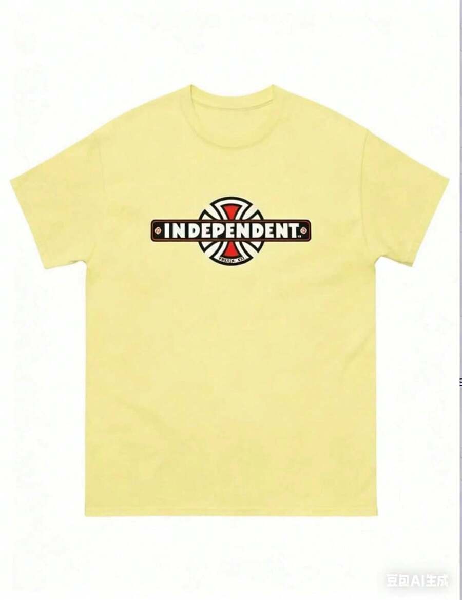 Independent Trucks Retro 90s Skateboard Graphic T-Shirt - White Crew Neck Tee With Black & Brown Emblem Print,Washable For Men, Teens, Skate Culture - 黃色 - 查看 1