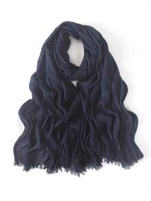 1件亚麻纯色头巾，穆斯林人造丝褶皱流苏边头巾，适合搭配长袍，夏季沙滩围巾/披肩 - 彩色 - 查看 31