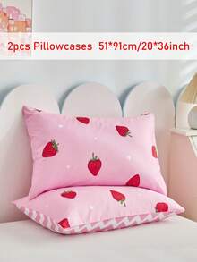 2pcs Pink Strawberry Print Pillowcase, Cartoon Cute Polyester Throw Pillow Cover Suitable For Sofa, All Seasons, Soft & Breathable, Machine Washable, Home Decor, No Filling - Pink - View 14