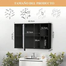Espejo de baño 40x60 cm con luz LED táctil, 3 modos y organizador, moderno y funcional - Negro - Ver 8