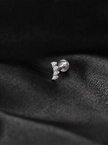 1件精美时尚925纯银四石三爪拼接莫桑石平底耳钉，低过敏性，适合女性日常佩戴，母亲节、婚礼派对礼物 - 銀色 - 查看 2