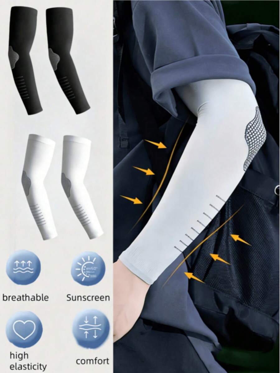 1pair/2pairs Cooling Arm Sleeves For Men Women, UV Sun Protection Compression Arm Sleeves, Non-Slip Elbow Support For Volleyball Basketball Baseball Cycling Golf Outdoor Sports - Multicolor - View 1