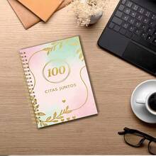 1pc Spanish "100 Dates Together" Couple Date Planner, 5.5x8.3" Memory Journal - Pink-green Gradient Watercolor - View 4