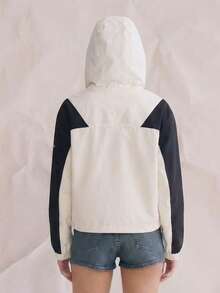 OUTTA BOX Black & White Color Block Windproof Waterproof Hooded Jacket - Black and White - View 5