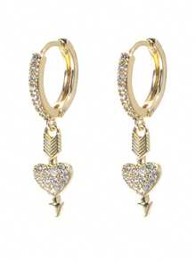 1 Pasang Anting Hoop Hati Bergaya dengan Hiasan Zirkonia Mikro Berbahan Tembaga - W16424 - View 5