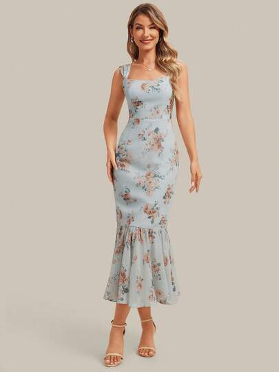 EVERPRETTY Đầm phù dâu dáng đuôi cá thanh lịch bằng chiffon dành cho nữ, thích hợp cho khách mời đám cưới mùa xuân/hè, các dịp trang trọng/bán trang trọng.