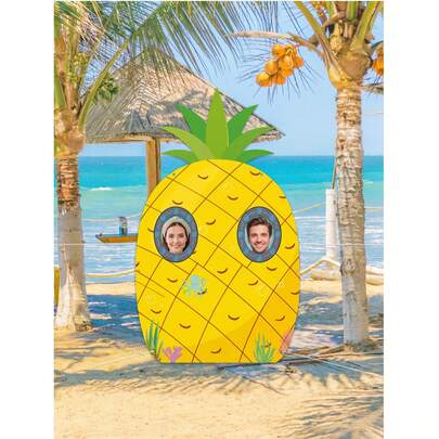 1件装夏季热带菠萝屋投掷游戏及拍照横幅 - 210*120厘米，海底主题互动派对装饰，包含海浪、贝壳、海星和棕榈树，适合儿童夏季沙滩泳池派对户外游戏，配有绳索、沙包投掷游戏和拍照背景，二合一趣味，适用于生日、嘉年华、家庭聚会和夏季节日