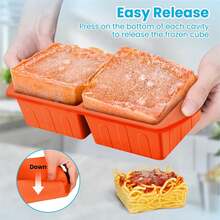 4 Pack Silicone Freezer Trays With Lid For Silicone Soup Freezer Molds With Individual 2 Cup Perfect For Making Ice Cubes, Freezing Broths, Sauces And Leftover Food, Leakproof, Easy Release, Dishwasher - blue+orange - 查看 6