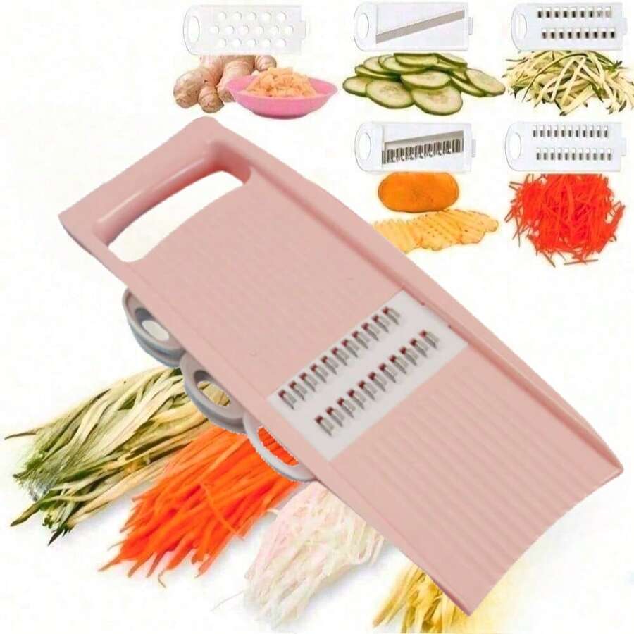 A Set Of Five-In-One Multifunctional Blue/Pink Vegetable And Fruit Slicer, Manual Food Grater, Vegetable Grater, Potato Grater, Home-Use Potato Shredder, Kitchen Utensils, Kitchen Gadgets - Multicolor - View 1