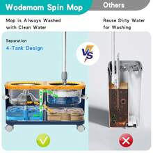 Sisi Home Textile Compact Spin Mop And Bucket With Clean And Dirty Water System Floor Mop With 360° Swivel Wheels 61" Handle 6 Reusable Mop Heads For For Wood Tile Vinyl Baseboards- Blue/Yellow - 藍/黃 - 查看 3